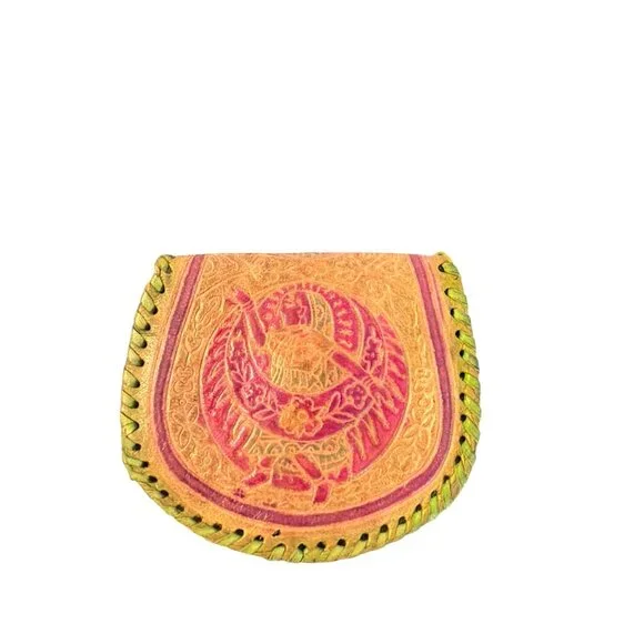 Vintage Hand Tooled 3 Piece Set Leather Clutch Wallet Coin Purse India Estate
